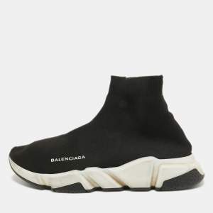 Balenciaga Black Knit Fabric Speed Trainer High Top  Sneakers Size 41
