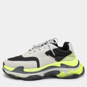 Pre Owned Balenciaga Multicolor Neoprene and Suede Triple S Low Top Sneakers Size 44