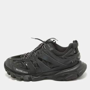 Balenciaga Black Faux Leather and Mesh Track Lace Up Sneakers Size 42