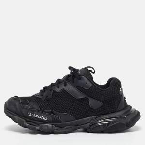 Pre Owned Balenciaga Black Faux Leather and Mesh Track 3 Sneakers Size 42