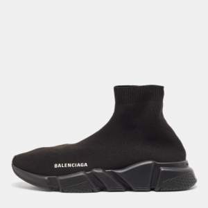 Balenciaga Black Knit Fabric Speed Trainer High Top Sneakers Size 41