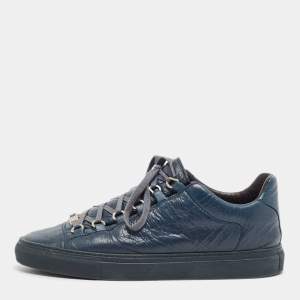 Balenciaga Navy Blue Leather Arena Lace Up Sneakers Size 42