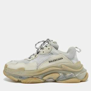 Balenciaga Grey Mesh and Nubuck Leather Triple S Clear Lace Up Sneakers Size 40