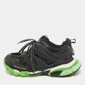 Balenciaga Black Faux Leather and Mesh Track Lace Up Sneakers Size 40