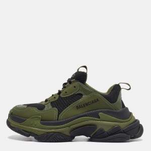 Balenciaga Green/Black Leather and Mesh Triple S Sneakers Size 39