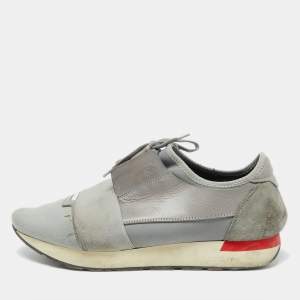 Balenciaga Grey Fabric and Leather Race Runner Sneakers Size 43