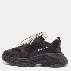 Balenciaga Black Leather and Mesh Triple S Sneakers Size 44