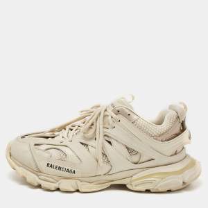 Balenciaga Cream Mesh and Faux Leather Track Sneakers Size 44