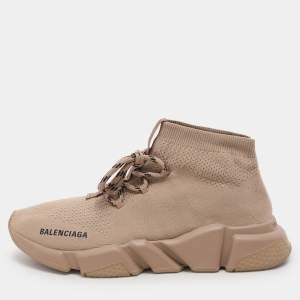 Balenciaga Beige Knit Fabric Speed Trainer Sneakers Size 40
