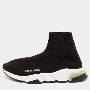 Balenciaga Black Knit Fabric Speed Trainer Sneakers Size 42