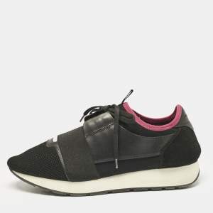 Balenciaga Black/Red Leather and Mesh Race Runner Sneakers Size 42