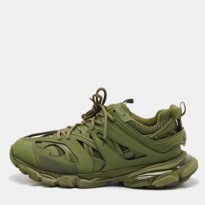 Pre Owned Balenciaga Green Faux Leather and Mesh Track Sneakers Size 44