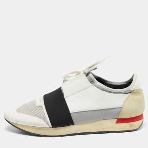 Balenciaga White Mesh and Leather Race Runner Sneakers Size 43