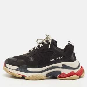 Balenciaga Black Faux Leather and Mesh Triple S Lace Up Sneakers Size 42