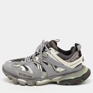Balenciaga Grey/White Faux Leather and Mesh Track Sneakers Size 43