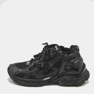 Balenciaga Black Mesh and Faux Leather Runner Sneakers Size 39