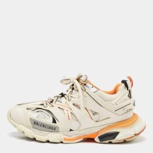 Balenciaga White/Orange Mesh and Faux Leather Track Low Top Sneakers Size 40