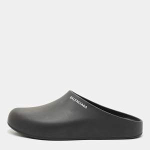 Balenciaga Black Rubber Flat Pool Mules Size 44