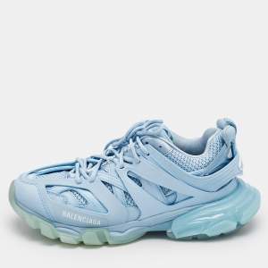 Balenciaga Light Blue Mesh and Faux Leather Track Sneakers Size 42
