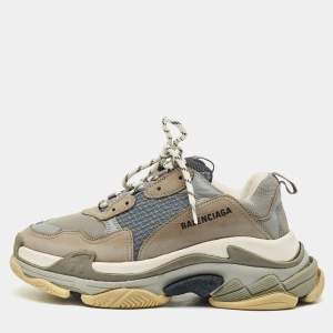 Balenciaga Grey/Blue Mesh and Nubuck Leather Triple S Sneakers Size 41