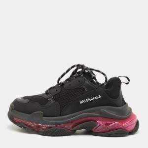Balenciaga Black Faux Leather and Mesh Triple S Clear Sole Sneakers Size 41