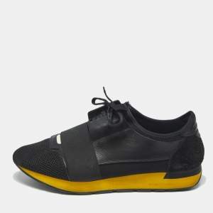 Balenciaga Black Leather and Mesh Race Runner Sneakers Size 43