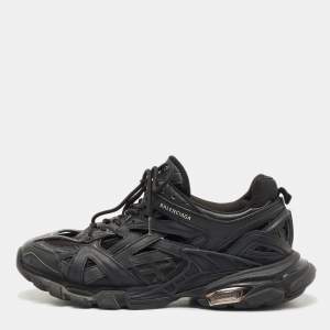 Pre Owned Balenciaga Black Faux Leather and Mesh Track 2 Sneakers Size 43
