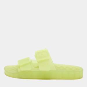Pre Owned Balenciaga Green Rubber Mallorca Flat Slides Size 42