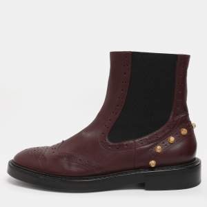Pre Owned Balenciaga Burgundy Elastane and Leather Chelsea Boots Size 41.5