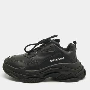 Pre Owned Balenciaga Navy Blue Faux Leather Triple S Clear Sole Sneakers Size 40