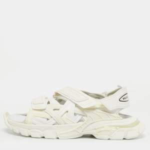 Pre Owned Balenciaga White Faux Leather and Rubber Track Flat Sandals Size 42