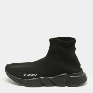 Pre Owned Balenciaga Black Knit Fabric Speed Trainer Sneakers Size 43