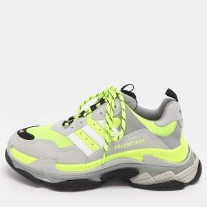 Pre Owned Balenciaga x Adidas Triple S Size 44 Neon Green/Grey Leather and Mesh Low Top Sneakers