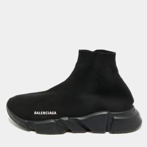Pre Owned Balenciaga Speed Trainer Size 45 Black Knit Fabric High Top Sneakers