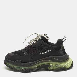 Pre Owned Balenciaga Triple S Size 43 Black Faux Leather and Mesh Low Top Sneakers