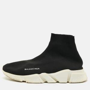 Pre Owned Balenciaga Speed Size 42 Black Knit Fabric High Top Sneakers