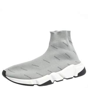 Balenciaga Grey Logo Print Knit Speed Trainer Sneakers Size 41