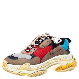Balenciaga Multicolor Mesh And Leather Triple S Low Top Sneakers Size 41