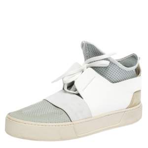 Balenciaga Light Blue/White Mesh and Leather Elastic High Sneakers Size 41