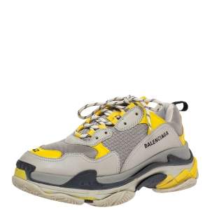 Balenciaga Grey/Yellow Nubuck, Leather And Mesh Triple S Trainer Sneakers Size 42