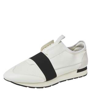 Pre Owned حذاء رياضى بالنسياغا منخفض من أعلى ريس رانر جلد وشبك أبيض مقاس 46