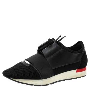 Pre Owned حذاء رياضي بالنسياغا ريس رانر جلد وشبكة أسود مقاس 42