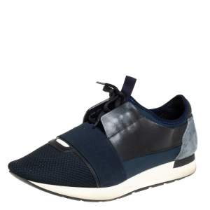 Pre Owned Balenciaga Multicolor Mesh Leather And Suede  Race Runner Sneaker Size 43