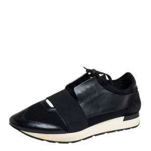 Balenciaga Black Mesh, Suede And Leather Race Runner Sneakers Size 45