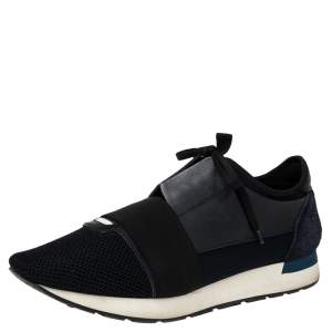 Pre Owned حذاء رياضي بالنسياغا رايس رونر جلد وسويدي وشبك أسود مقاس 43