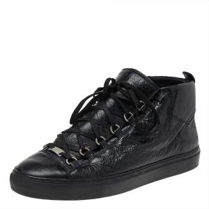 Pre Owned Balenciaga Black Leather Arena High Top Sneakers Size 44