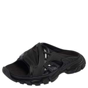 Pre Owned Balenicaga Black Neoprene and Leather Track Slide Sandals Size 41