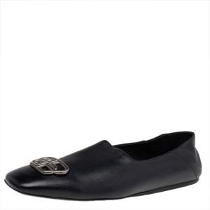 Balenciaga Black Leather BB Slip On Loafers Size 45