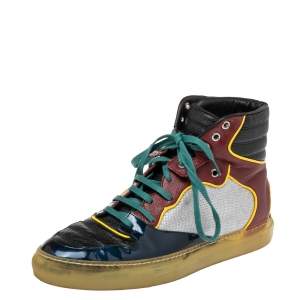 Pre Owned Balenciaga Multicolor Leather And Patent High Top Sneakers Size 41