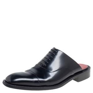 Pre Owned Balenciaga Black Leather  Lace Up Slip On Mules Sandals Size 43